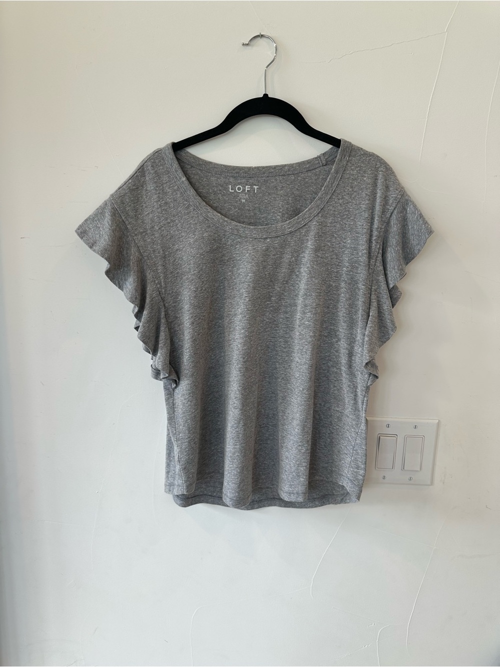 LOFT Heather Gray Ruffle Sleeve Short Sleeve Tee